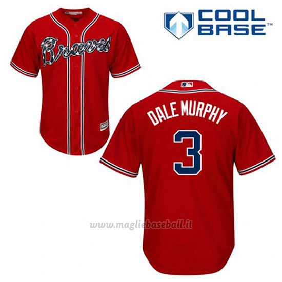 Maglia Baseball Uomo Atlanta Braves 3 Dale Murphy Rosso Alterner Cool Base
